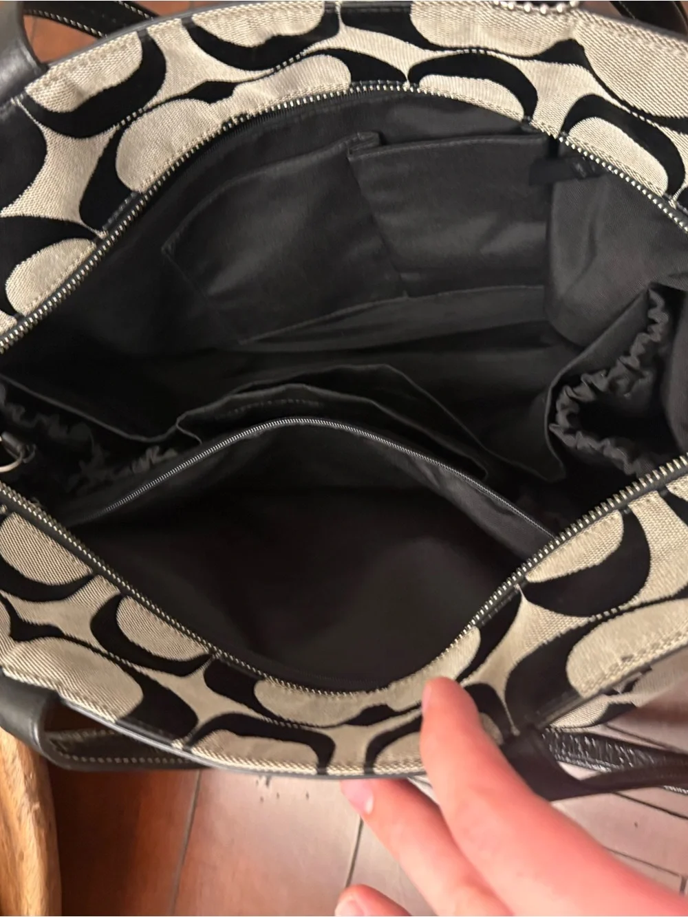 Coach Black and Cream Signature Canvas Tote with Tag and Medallion